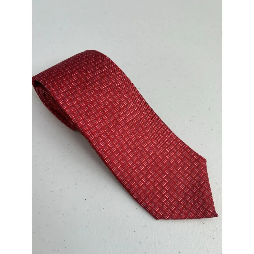 RVR Rare Orange Label‎ Men's Narrow Red Geometric 100% Silk Made in Italy Tie